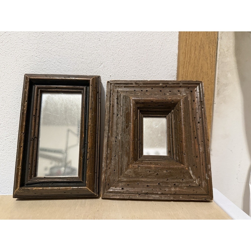 Vintage Small Wooden Mirrors Set Of Two